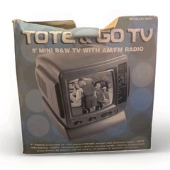 Vtg Tote & Go Mini 5″ TV & AM/FM Radio Black White CRT Prepper Television Tested