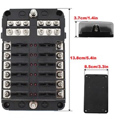 12-Way Blade Box Fuse Block Marine FuseBox Auto Holder 12V Bus Bar 32V Car Kit