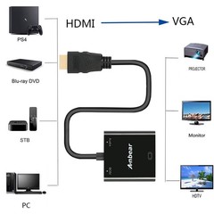 HDMI to VGA Adapter with Audio – 10 Pack, Gold-Plated Male to Female Converter f