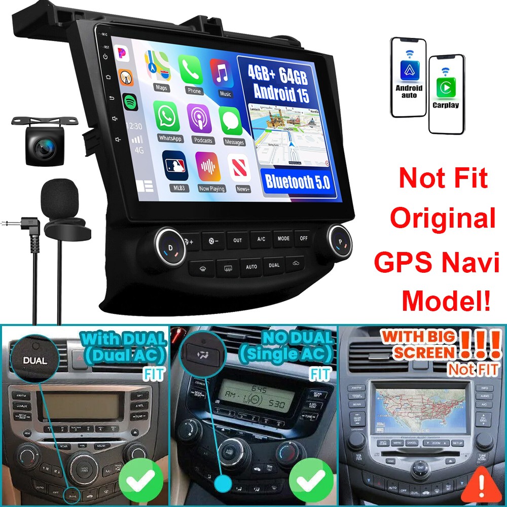 4+64GB 10.1″ Android 15 Car GPS Radio CarPlay DSP BT For Honda Accord 2003-2007