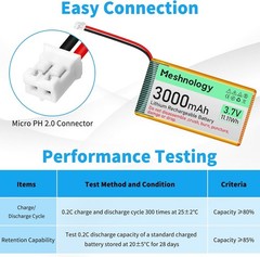 2x 3.7v 3000mah Lipo Battery Ph2.0 With Charger For Electronic Meshtastic Device
