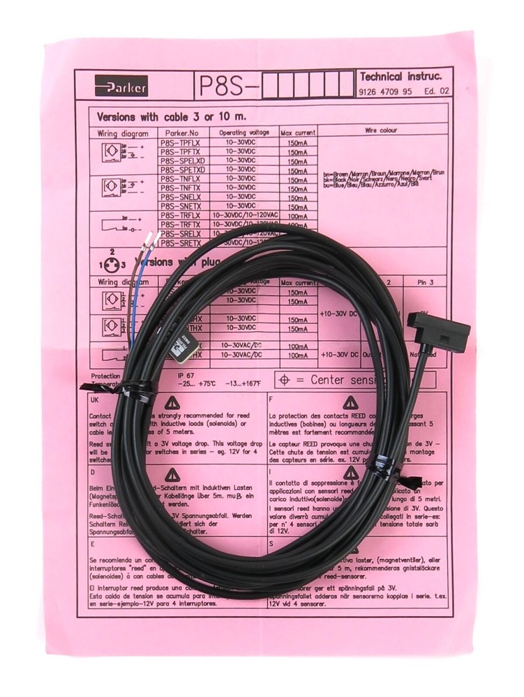 Parker Hannifin P8S-SRELX 10 – 30VDC 10- 120VAC 3M Reed Sensor (New Open Box)