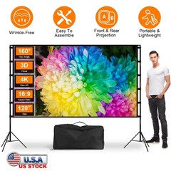 120″ Projector Screen w/ Stand 16:9 4K HD Rear Front Wrinkle-Free Portable