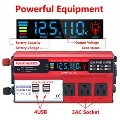 5000W Car Power Inverter DC 12V To AC 110V Pure Sine Wave Solar Converter LCD