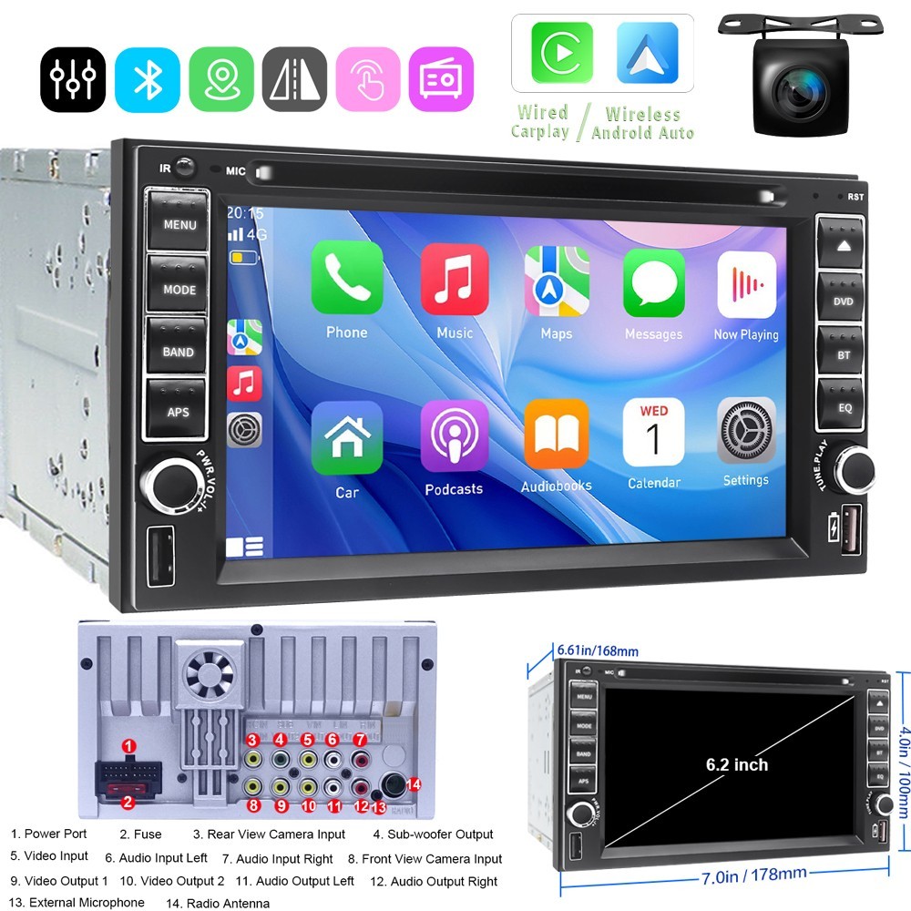 6.2″ Double Din Android Car DVD CD Stereo Bluetooth Wireless CarPlay GPS SWC AM