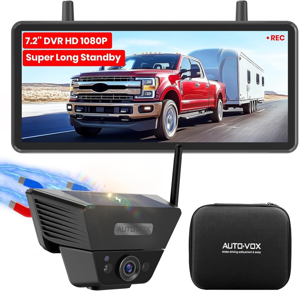 AUTO-VOX Solar5B RV Magnetic Backup Camera Loop Recording 7.2″ DVR 1080P Monitor
