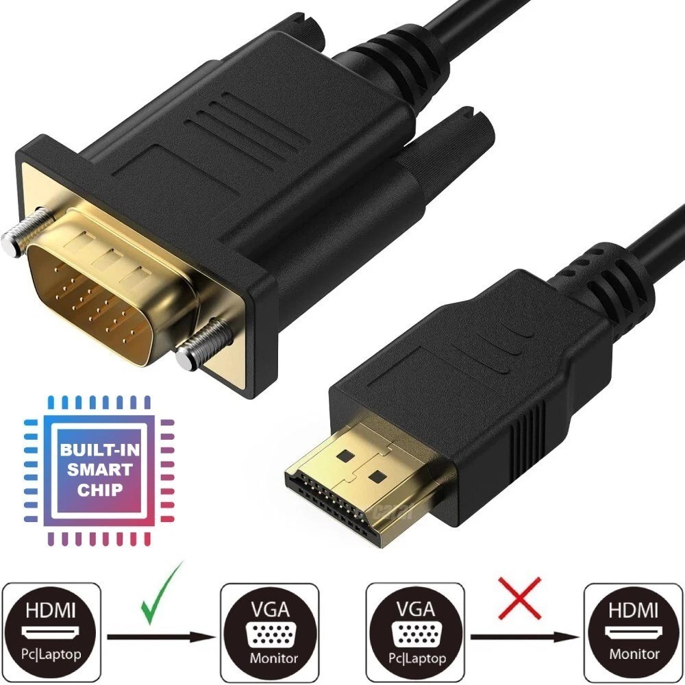 HDMI to VGA Cable Adapter, Gold-Plated, 6 Feet Male to MaleCord for Computer,…