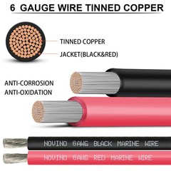 6 Gauge Marine Wire Include 6 AWG 15FT Red & Black,6 6 Gauge, Red, Black