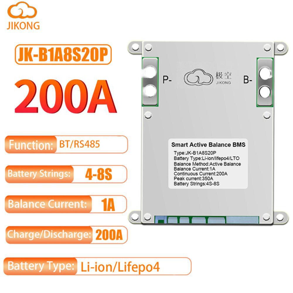 JK Smart BMS 4S-8S 200A Li-ion LiFePo4 Battery BMS w/1A Active Balanced BT lot