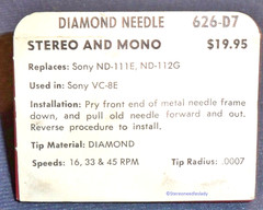 NEEDLE STYLUS for Sony ND-111E ND-112G, VC-83E 626-D7 Superb