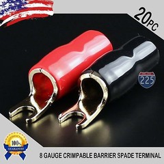 GOLD PLATED SPADE FORK 8AWG GAUGE TERMINAL BLACK RED 20 PCS INSULATED CONNECTOR