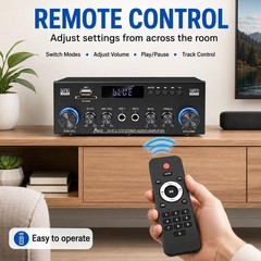 Bluetooth 5.0 Stereo Amplifier, 2.1 Channel 400W Home Audio Stereo Receiver for
