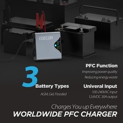 Smart AC to DC Battery Charger 12V 30A Power Supply PFC for Flooded, AGM or Gel