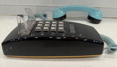 Vintage ITT Bell Telephone Wall Mount Push Button Black & Robins Egg Blue -COOL!
