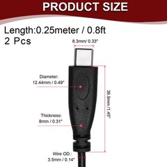 0.25M/0.8Ft USB C Male Plug Bare Wire Cable 22AWG 12V 3A 2 Pin 2Pcs