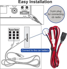 3-Pin CB Radio Power Cable 2-Wire w/ 15A Fuse Extension 60″ For Cobra 25/29/148