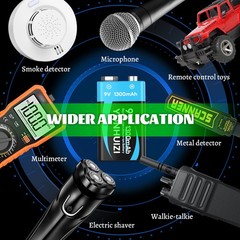 4-Count 9 Volt Battery 9V Block Rechargeable Batteries 1300mAh F smoke detectors