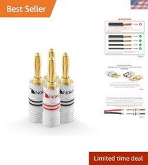 Excel Series 24k Gold Plated Banana Plugs – 4 Pieces, 12-18 AWG for Hi-Fi Audio