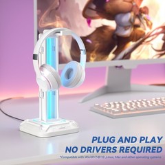 KDD White RGB Headset Stand with 9 Modes & Detachable Controller Holder for Desk