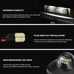 Full LED License Plate Light Kit 6500K Car Tag Light Assembly 2PCS LED Lamp
