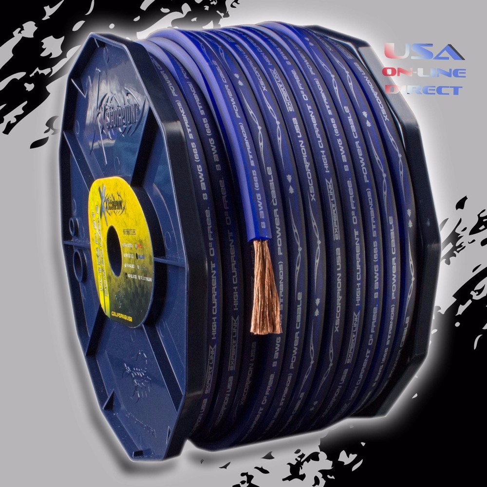 8 AWG True Gauge 100% OFC Copper BLUE FLAT Power Ground Wire Cable Car Audio US