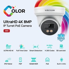 VIKYLIN 8MP 4K Full Color Night Vision IP Camera Built-in Microphone IP67 WDR