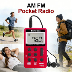 Retekess V112 Portable Pocket FM/AM Radio Mini Size Digital Rechargeable Walking