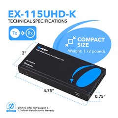 OREI HDBaseT 4K@60Hz HDMI Extender over Cat5e/6 Cable Up to 115ft (EX-115UHD-K)