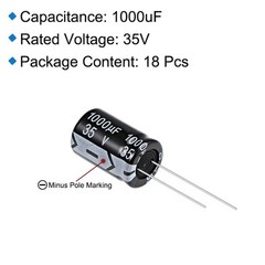 1000uF 35V Capacitor, Aluminum Electrolytic Capacitors 105C High Temp 18pcs
