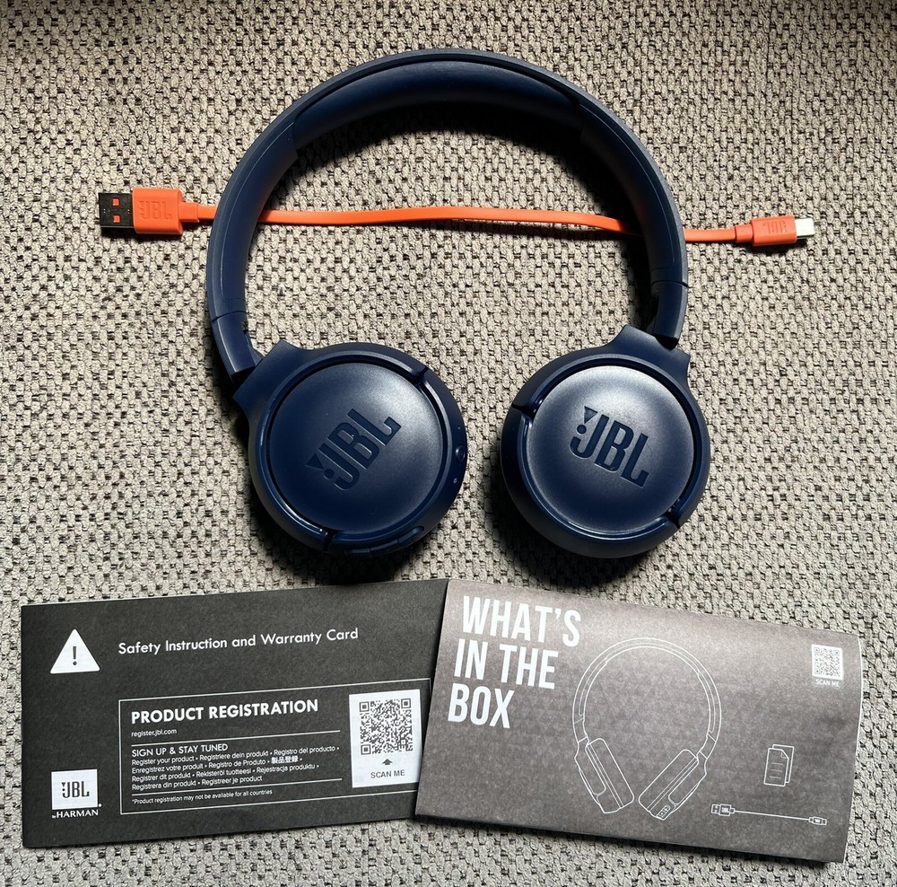 JBL Tune 510BT (Blue) Wireless Bluetooth On-Ear Headphones Mint Cond With Case