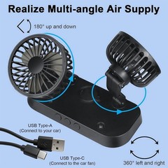 2-IN-1 Car Fan Cooling & Mist, Dual Head DC 5V USB Car AC, 360° Rotatable & 2…