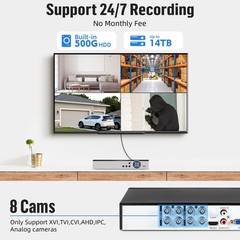Remote Playback Support 8CH 6-in-1 5MP H.265+ DVR With 1TB Internal Storage HDD