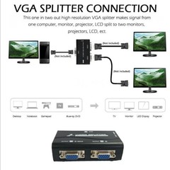 High Resolution 1 to 2 Monitor Switch VGA Video Splitter Converter Adapter