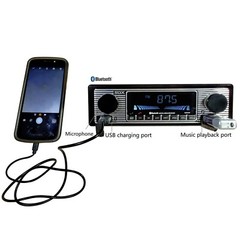 SDX Vintage Bluetooth Car Head Unit Receiver MP3 Player AUX USB Charging Port
