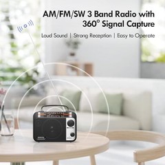 Multi-Band AM/FM/SW1-2 Radio Transistor Radio AC or Battery Operated with Black