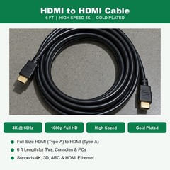 6FT HDMI Cable 4K High Speed for HDTV PS5 PS4 Xbox Series X Monitor Laptop Roku
