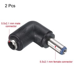 uxcell DC Power Connector Adapter, 2Pcs 90 Degree Angle 5.5mm x 2.1mm Black