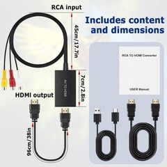 RCA to HDMI Converter with Aspect Ratio Switch (4:3/16:9) 1080P/720P AV to HDMI
