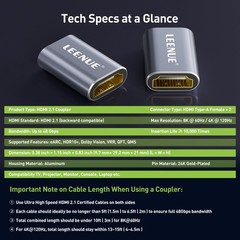 LEENUE HDMI Coupler 8K Female to Connector, 1 Pack 1 8K, Silver