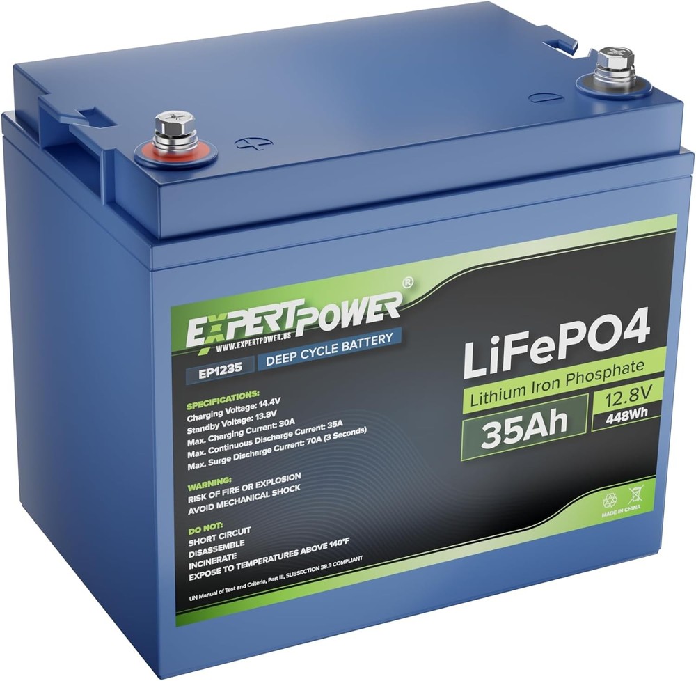 ExpertPower 12V 35Ah Lithium LiFePO4 Deep Cycle Battery | 2500-7000 Life Cycles