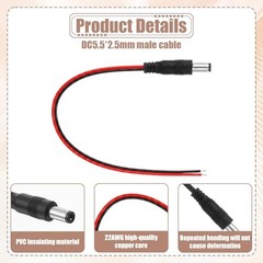 2Pcs 26AWG DC Power Pigtails Cable, 0.8FT 5.5mmx2.5mm Pigtail Cable Male