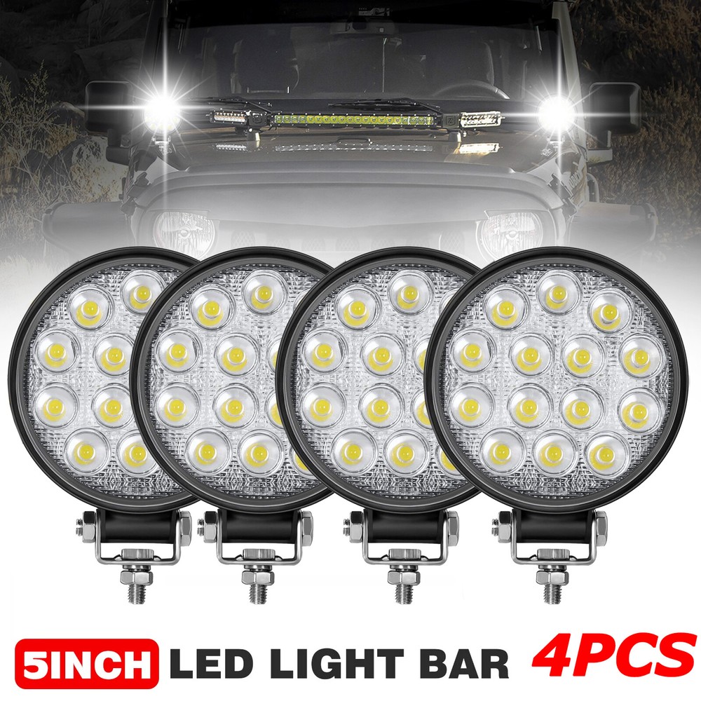 4PCS Led Round Work Light Bar 4.5″ Flood Spot Pods Offroad Fog Driving ATV Truck