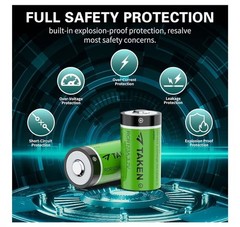 Taken CR123A Rechargeable Batteries 4 Pack, 3.7V Lithium Battery and LED Charger