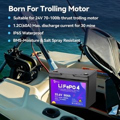 HAYA 24V 50Ah LiFePO4 Lithium Battery Pack for RV Marine Trolling Motor 50A BMS