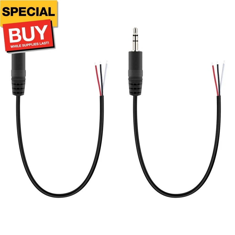 2 Pack Replacement 3.5Mm Male Plug to Bare Wire Open End TRS 3 Pole Stereo 1/8″