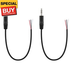 2 Pack Replacement 3.5Mm Male Plug to Bare Wire Open End TRS 3 Pole Stereo 1/8″