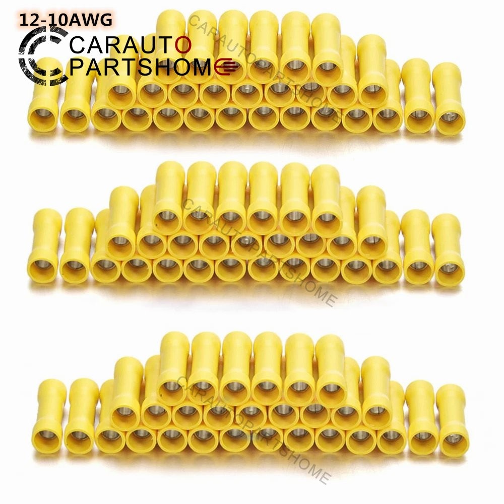 100Pcs 12-10 Gauge Insulated Butt Wire Connectors Crimp Splice Terminals Yellow