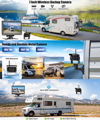 1080P Wireless 7″ Truck Quad Monitor Backup Camera for Trailer RV
