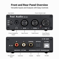 Fosi Audio Q4 Headphone Amplifier Mini Stereo DAC 24-Bit 192 KHz USB for Speaker