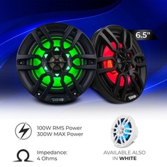 DS18 NXL-6BK 6.5″ 2-WAY MARINE SPEAKERS RGB LED LIGHTS 300W Max 4 Ohm
